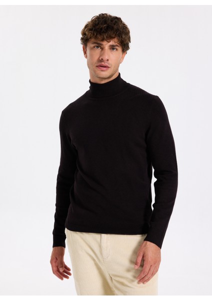 Tam Balıkçı Yaka Slim Fit Düz Bordo Melanj Erkek Kazak F5WM-KZK 2524