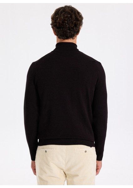 Tam Balıkçı Yaka Slim Fit Düz Bordo Melanj Erkek Kazak F5WM-KZK 2524