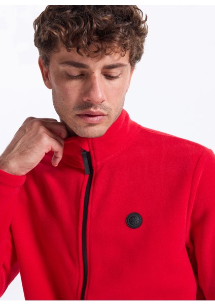 D5WM-SWT3301 Kırmızı Dik Yaka Basic Düz Erkek Polar Sweatshırt