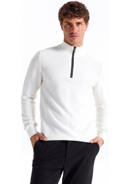 Bato Yaka Slim Fit Düz Ekru Erkek Kazak F5WM-KZK 2522 modelleri