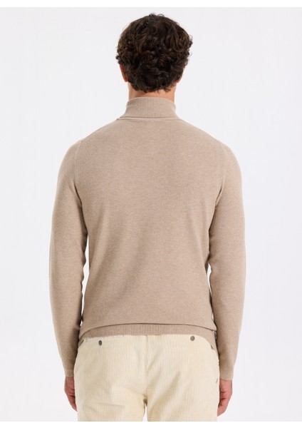 Tam Balıkçı Yaka Slim Fit Düz Bej Melanj Erkek Kazak F5WM-KZK 2524 indirimleri