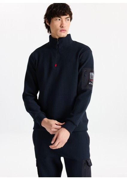 D5WM-SWT3800 Lacivert Dik Yaka Relaxed Düz Erkek Sweatshırt fiyatları