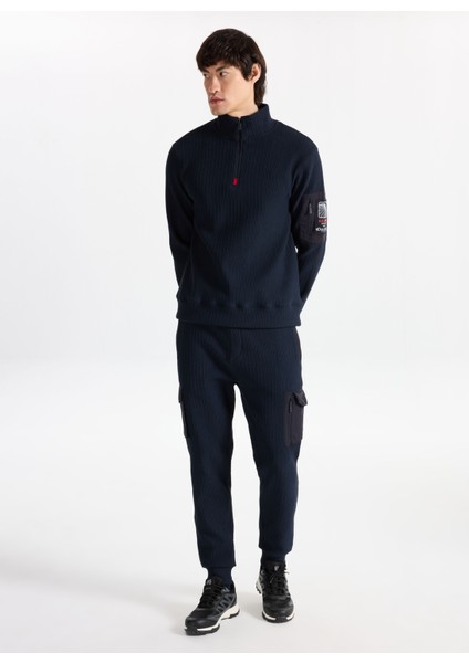 D5WM-SWT3800 Lacivert Dik Yaka Relaxed Düz Erkek Sweatshırt modelleri