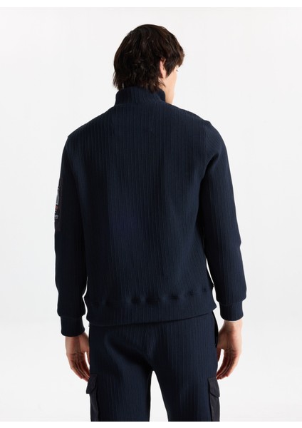 D5WM-SWT3800 Lacivert Dik Yaka Relaxed Düz Erkek Sweatshırt