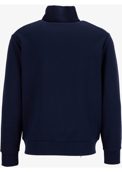 D5WM-SWT3988 Lacivert Dik Yaka Relaxed Düz Erkek Sweatshırt modelleri