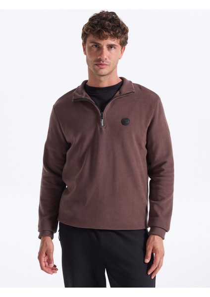 D5WM-SWT3941 Kahve Dik Yaka Relaxed Düz Erkek Sweatshırt indirimleri