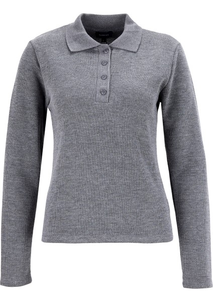 Polo Yaka Slim Fit Düz Gri Melanj Kazak Kadın F5WL-KZK0412 fiyatları