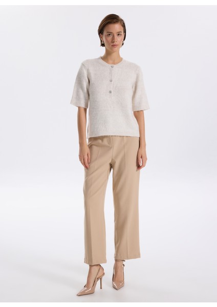 Bisiklet Yaka Relaxed Düz Ekru Kazak Kadın F5WL-KZK0147 fırsatları