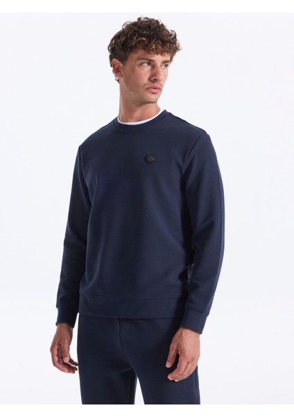 D5WM-SWT3987 Lacivert Bisiklet Yaka Relaxed Düz Erkek Sweatshırt indirimleri