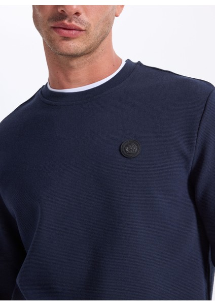 D5WM-SWT3987 Lacivert Bisiklet Yaka Relaxed Düz Erkek Sweatshırt