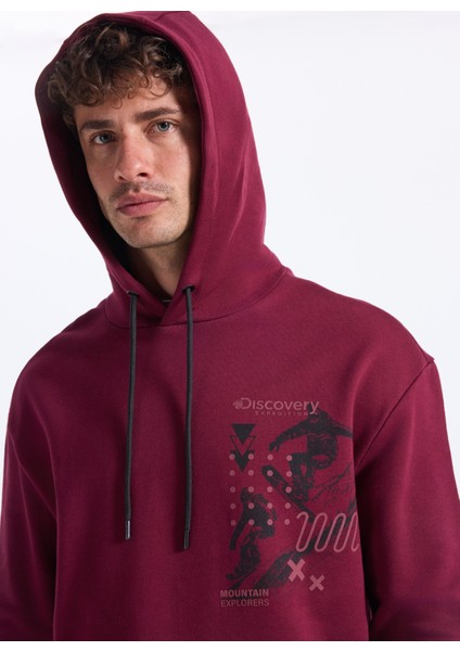 D5WM-SWT3881 Bordo Kapüşon Yaka Relaxed Baskılı Erkek Sweatshırt