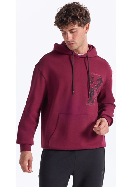 D5WM-SWT3881 Bordo Kapüşon Yaka Relaxed Baskılı Erkek Sweatshırt fiyatları