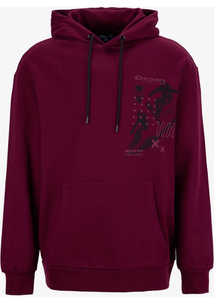 D5WM-SWT3881 Bordo Kapüşon Yaka Relaxed Baskılı Erkek Sweatshırt modelleri