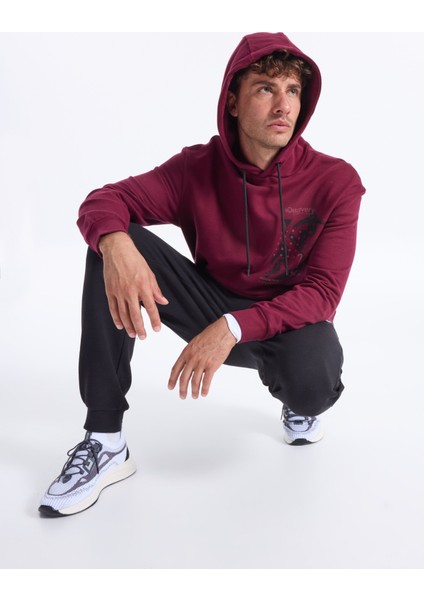 D5WM-SWT3881 Bordo Kapüşon Yaka Relaxed Baskılı Erkek Sweatshırt indirimleri