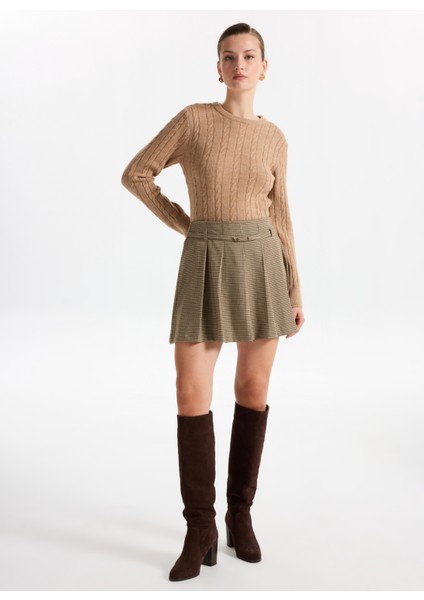 Bisiklet Yaka Basic Saç Örgü Desenli Camel Kazak Kadın F5WL-KZK0255 fiyatları