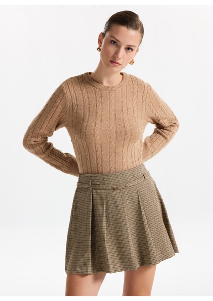 Bisiklet Yaka Basic Saç Örgü Desenli Camel Kazak Kadın F5WL-KZK0255 modelleri