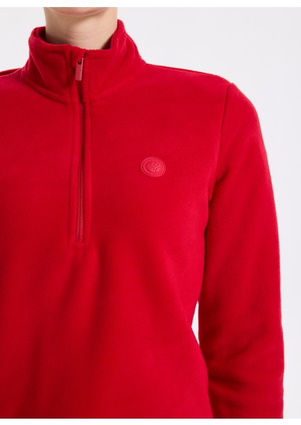 D5WL-SWT3302 Kırmızı Fermuarlı Yaka Basic Düz Kadın Polar Sweatshırt fırsatları