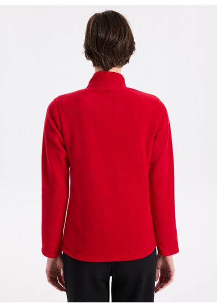 D5WL-SWT3302 Kırmızı Fermuarlı Yaka Basic Düz Kadın Polar Sweatshırt indirimleri