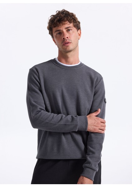 D5WM-SWT3940 Antrasit Melanj Bisiklet Yaka Relaxed Düz Erkek Sweatshırt