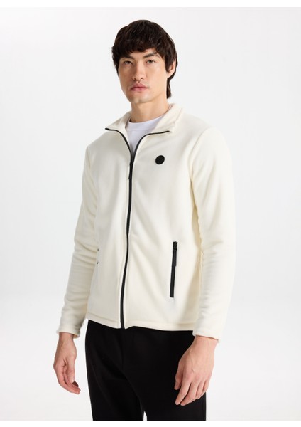 D5WM-SWT3301 Beyaz Dik Yaka Basic Düz Erkek Polar Sweatshırt