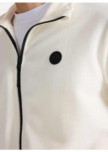 D5WM-SWT3301 Beyaz Dik Yaka Basic Düz Erkek Polar Sweatshırt fırsatları