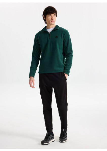 D5WM-SWT3300 Koyu Yeşil Fermuarlı Yaka Basic Düz Erkek Polar Sweatshırt modelleri