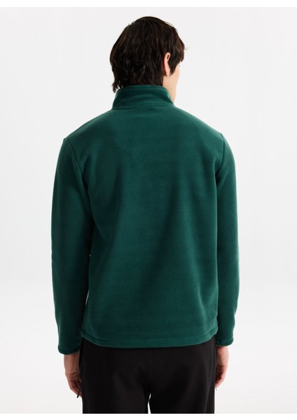 D5WM-SWT3300 Koyu Yeşil Fermuarlı Yaka Basic Düz Erkek Polar Sweatshırt indirimleri