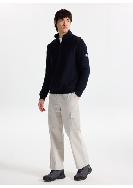 D5WM-SWT3810 Lacivert Dik Yaka Relaxed Düz Erkek Sweatshırt fiyatları