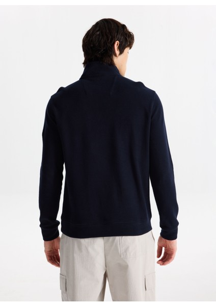 D5WM-SWT3810 Lacivert Dik Yaka Relaxed Düz Erkek Sweatshırt indirimleri