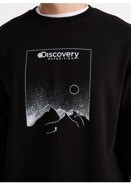 D5WM-SWT3804 Siyah Bisiklet Yaka Relaxed Baskılı Erkek Sweatshırt fırsatları