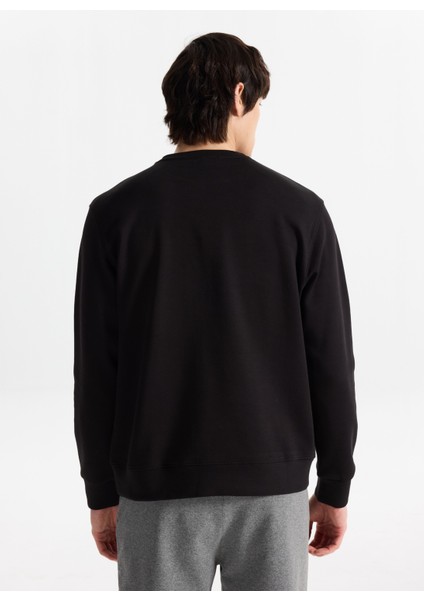 D5WM-SWT3804 Siyah Bisiklet Yaka Relaxed Baskılı Erkek Sweatshırt indirimleri