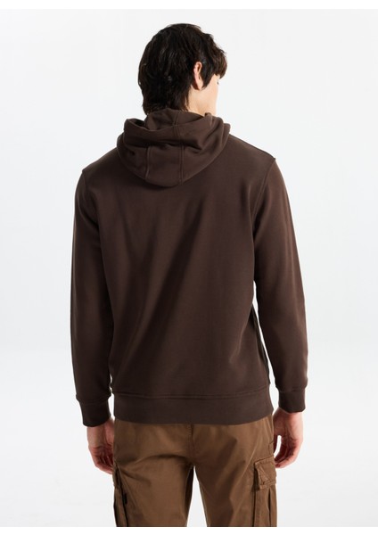 D5WM-SWT3857 Kahve Kapüşon Yaka Relaxed Baskılı Erkek Sweatshırt indirimleri