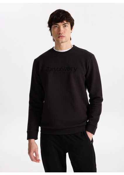 D5WM-SWT3831 Siyah Bisiklet Yaka Relaxed Nakışlı Erkek Sweatshırt