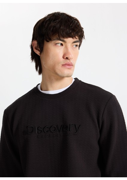 D5WM-SWT3831 Siyah Bisiklet Yaka Relaxed Nakışlı Erkek Sweatshırt modelleri