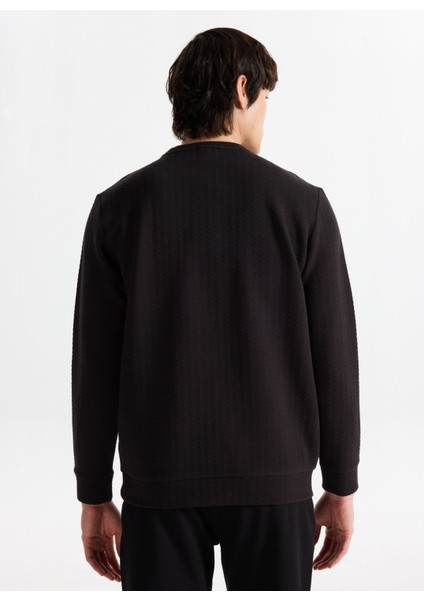 D5WM-SWT3831 Siyah Bisiklet Yaka Relaxed Nakışlı Erkek Sweatshırt indirimleri