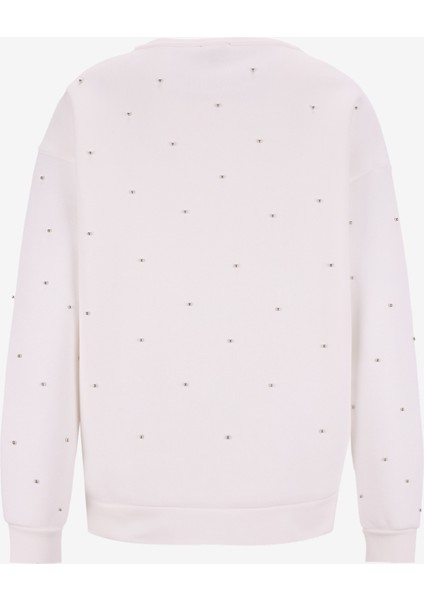 Bisiklet Yaka Taşlı Beyaz Kadın Sweatshırt F5WL-SWT0228 modelleri
