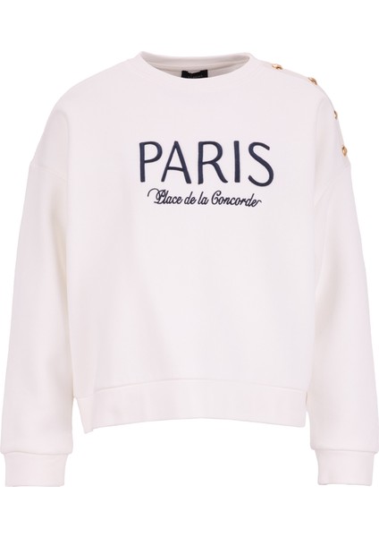 Bisiklet Yaka Nakışlı Beyaz Kadın Sweatshırt F5WL-SWT0226 fiyatları