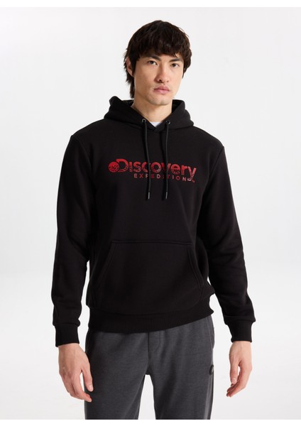 D5WM-SWT3854 Siyah Kapüşon Yaka Relaxed Baskılı Erkek Sweatshırt modelleri