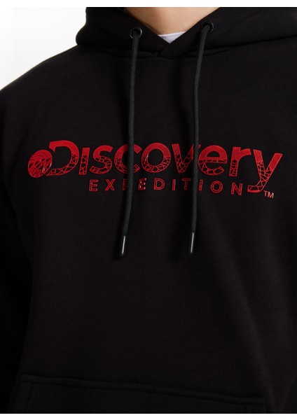 D5WM-SWT3854 Siyah Kapüşon Yaka Relaxed Baskılı Erkek Sweatshırt fırsatları