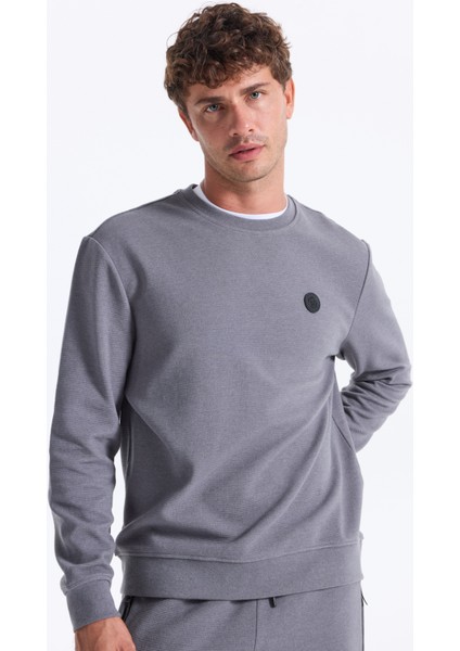 D5WM-SWT3987 Antrasit Bisiklet Yaka Relaxed Düz Erkek Sweatshırt