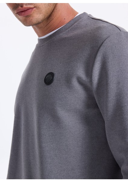 D5WM-SWT3987 Antrasit Bisiklet Yaka Relaxed Düz Erkek Sweatshırt