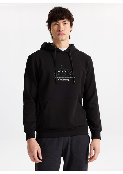 D5WM-SWT3869 Siyah Kapüşon Yaka Relaxed Baskılı Erkek Sweatshırt modelleri