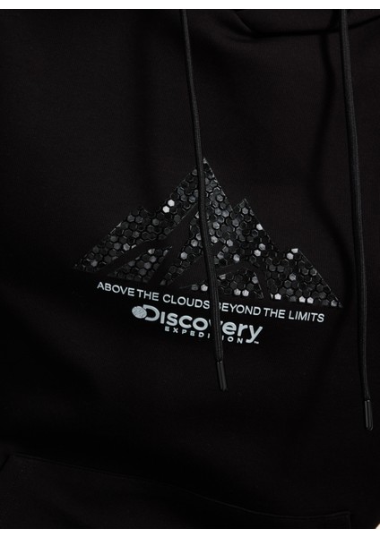 D5WM-SWT3869 Siyah Kapüşon Yaka Relaxed Baskılı Erkek Sweatshırt fırsatları