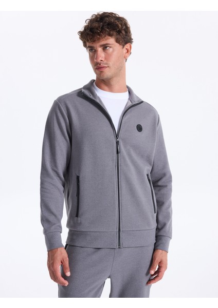 D5WM-SWT3988 Antrasit Dik Yaka Relaxed Düz Erkek Sweatshırt