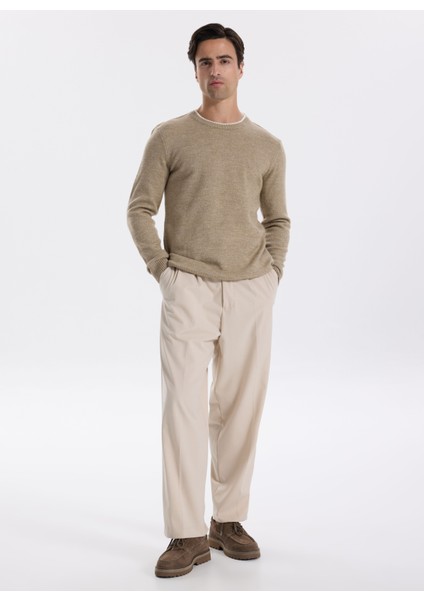 Bisiklet Yaka Slim Fit Düz Haki Erkek Kazak F5WM-KZK 2321 fırsatları