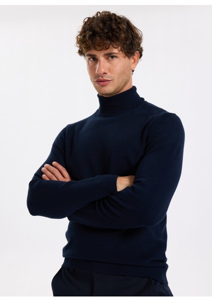 Tam Balıkçı Yaka Slim Fit Düz Lacivert Erkek Kazak F5WM-KZK 2524 modelleri