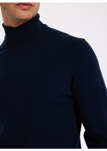 Tam Balıkçı Yaka Slim Fit Düz Lacivert Erkek Kazak F5WM-KZK 2524