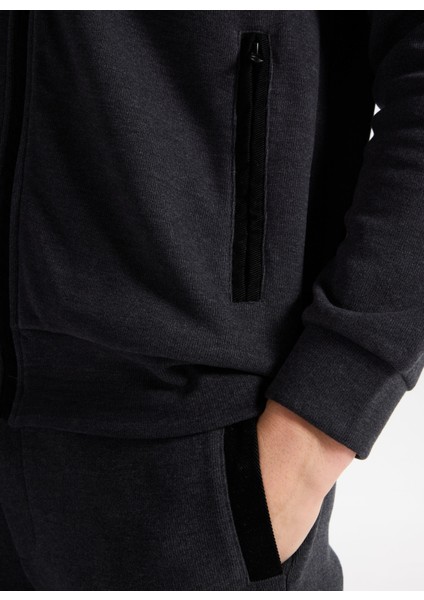 D5WM-SWT3536 Antrasit Melanj Kapüşon Yaka Relaxed Baskılı Erkek Sweatshırt fırsatları