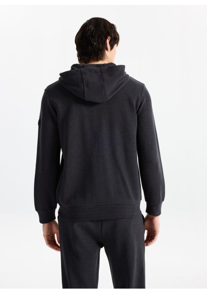 D5WM-SWT3536 Antrasit Melanj Kapüşon Yaka Relaxed Baskılı Erkek Sweatshırt indirimleri