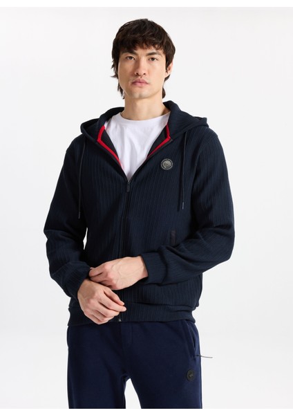 D5WM-SWT3796 Lacivert Kapüşon Yaka Relaxed Jakarlı Erkek Sweatshırt modelleri